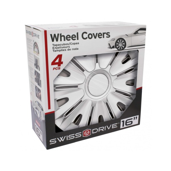 Juego de 4 Tapacubos de 16 Pulgadas Diseño Illinois Silver, Acabado Cromado y ABS Resistente a Fuertes Impactos