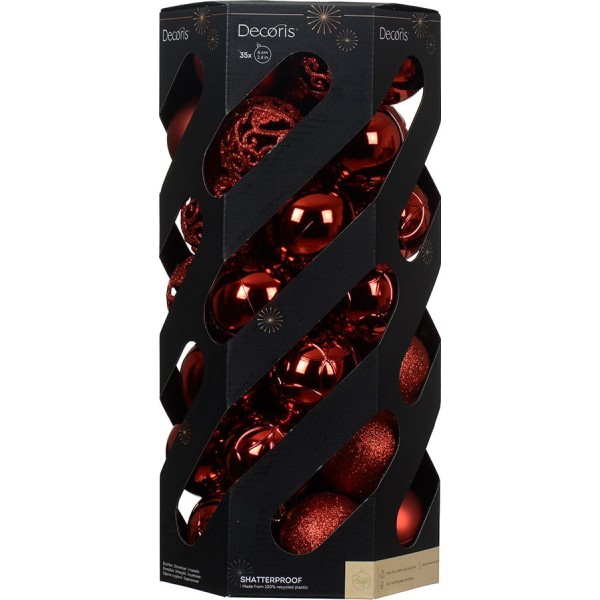Bolas decoración árbol navidad ø6 cm, rojo, caja 35 uds